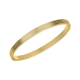 A single, wide hinged bangle with multiple parallel ridges on its surface, crafted in gold plated sterling silver, shown on a white background.